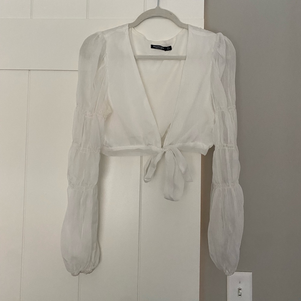 Cropped white sheer tie top cover up